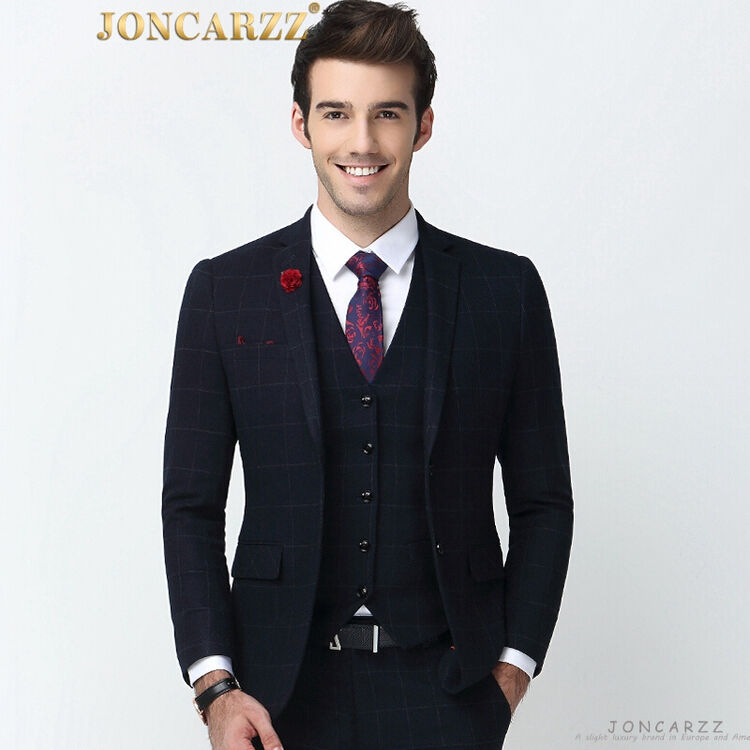 英式西服套装男2018春季新款男士格子西装三件套加厚新郎结婚婚礼礼服
