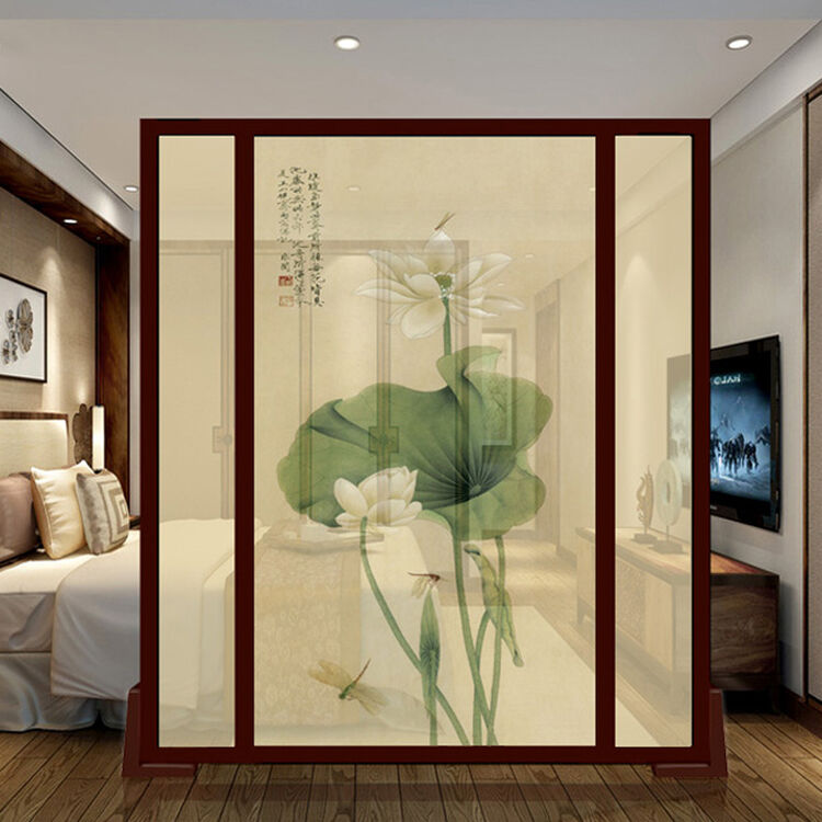 睿泽の家 定制立式屏风 中式改善风水客厅玄关隔断双面屏风 咏荷 胡桃