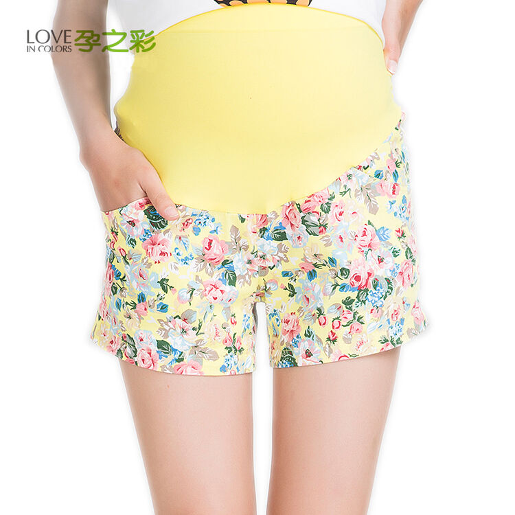 孕之彩孕妇裤 多色百搭牛仔短裤 无痕托腹不勒肚子 ydk612501 黄花 m