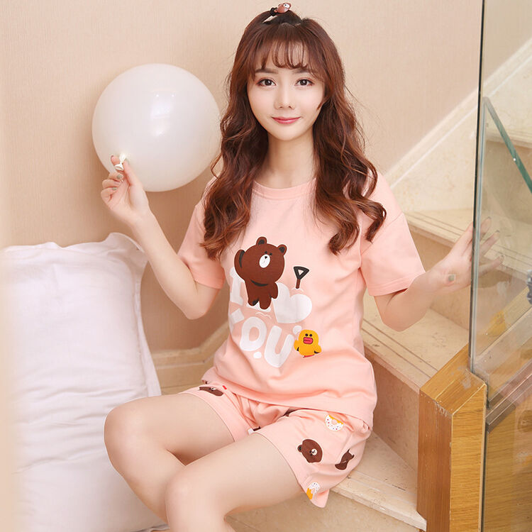 少女纯棉睡衣套装短袖短裤两件套高中生大学生女士家居服全棉可外穿