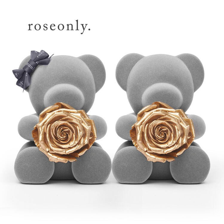 roseonly纪念版永生玫瑰熊公仔金色对熊【我们在一起】 玫瑰公仔金色
