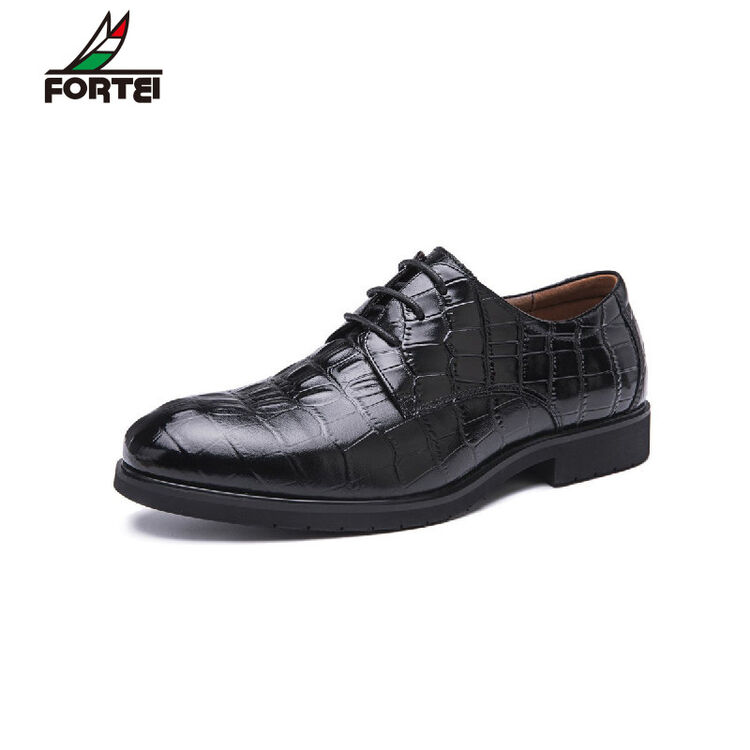 富艇fortei 新款男鞋德比鞋正装商务鞋休闲男士皮鞋格子款 黑色 43