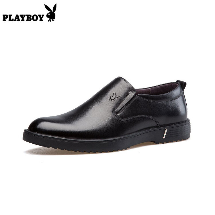 花花公子playboy 男士头层牛皮厚底耐磨商务套脚皮鞋男皮鞋男鞋皮鞋