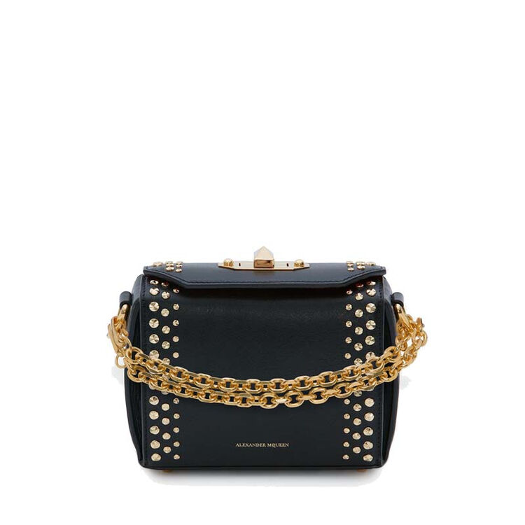 亚历山大麦昆 mcq女包单肩包金色垂花铆钉黑色小牛皮12*6*16cm