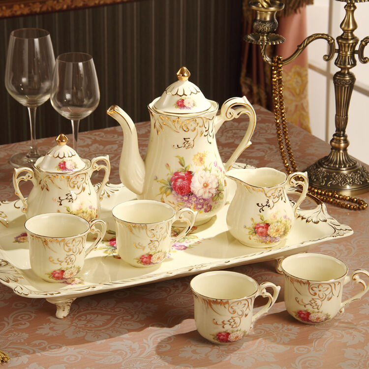 欧式茶具咖啡具咖啡杯套装英式下午茶陶瓷杯具带托盘结婚礼物 fk-7s