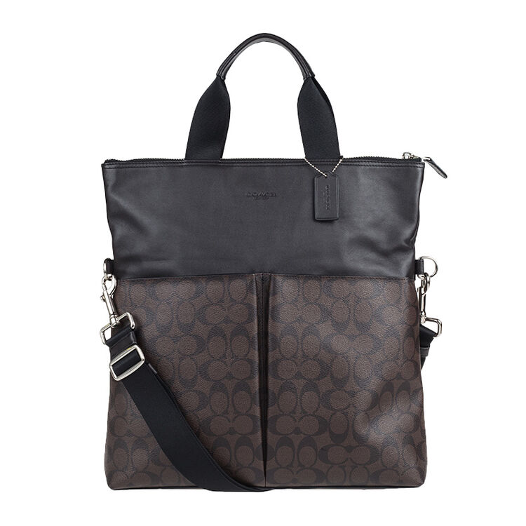 coach 蔻驰男包深棕色皮质男士单肩手提包袋 深棕色配黑