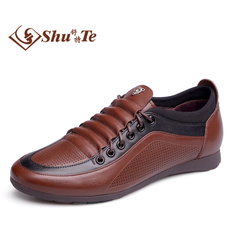 舒特男鞋子牛皮日常休闲皮鞋透气潮流豹头扣饰休闲鞋 韩版潮流日常