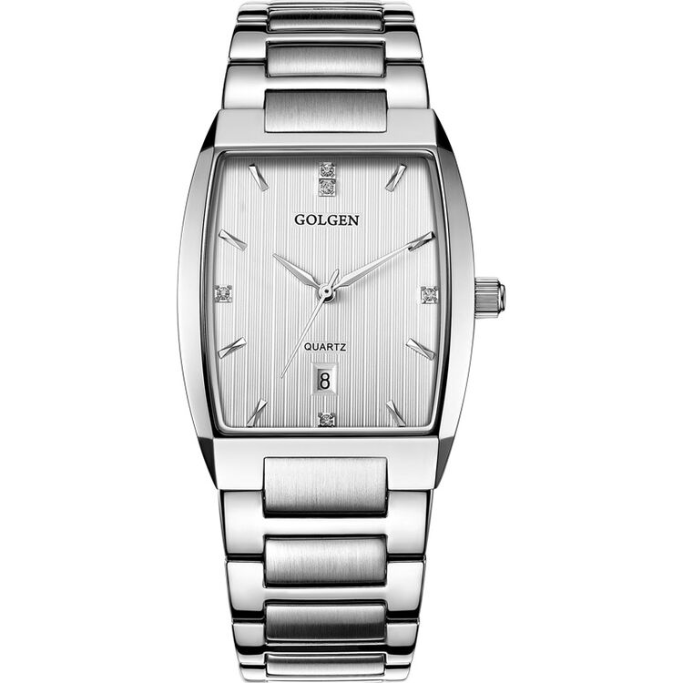 古尊golgen手表商务系列方形钢带男士手表石英男表白色gn9092mps