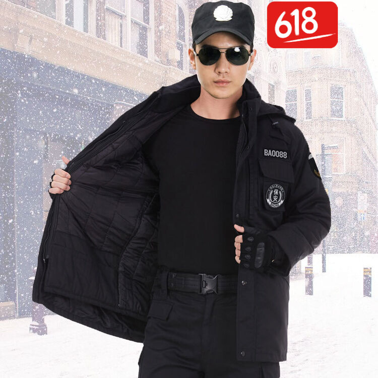 保安服冬装加厚棉衣黑色作训服棉袄男特训棉服多功能训练服棉大衣