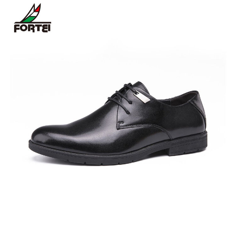 富艇fortei 新款男鞋德比鞋正装商务鞋休闲低帮男士皮鞋 黑色 43(265)