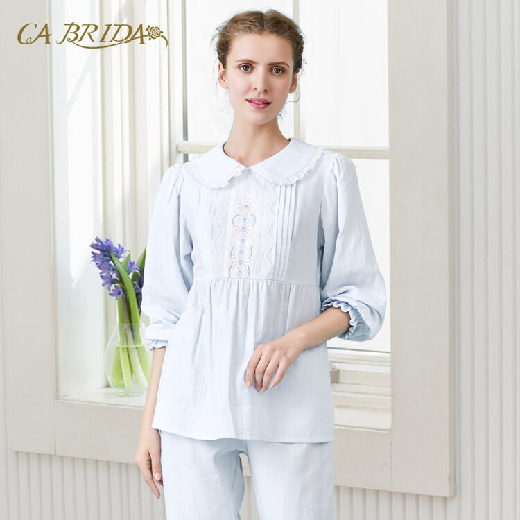 cabrida嘉德丽亚睡衣女秋冬宫廷复古棉质睡衣长袖套装家居服chw4b821a