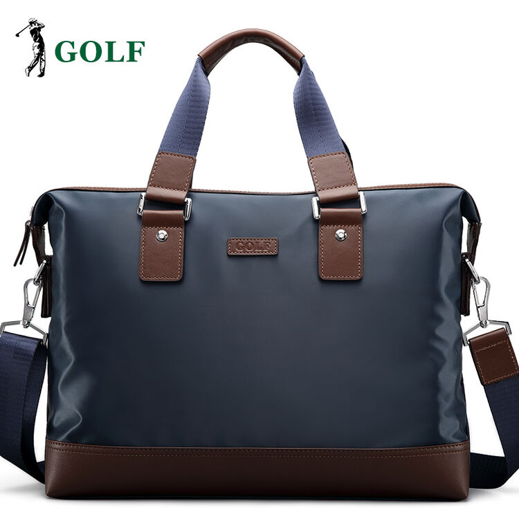 golf公文包 男士公文包 防水尼龙布配牛皮男包 大容量商务手提包 蓝色