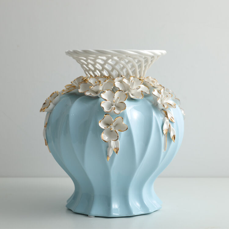 贝汉美(bhm) 地中海式镂空陶瓷花瓶摆件客厅电视柜玄关餐厅办公室桌面