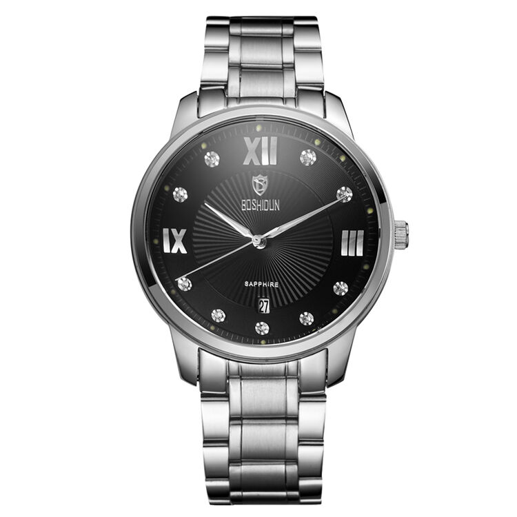 【专柜同款】博仕顿(boshidun)国产男士手表时尚轻薄钢带商务石英表