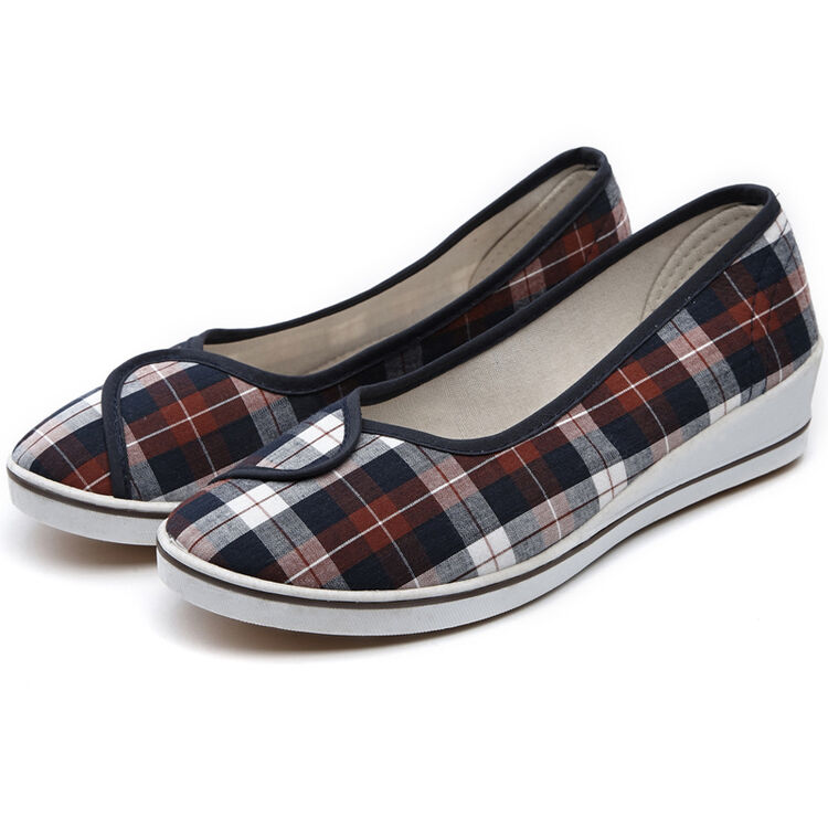 坡跟女布鞋内增高牛筋底女单鞋休闲透气护士鞋lk137yz 棕格 34