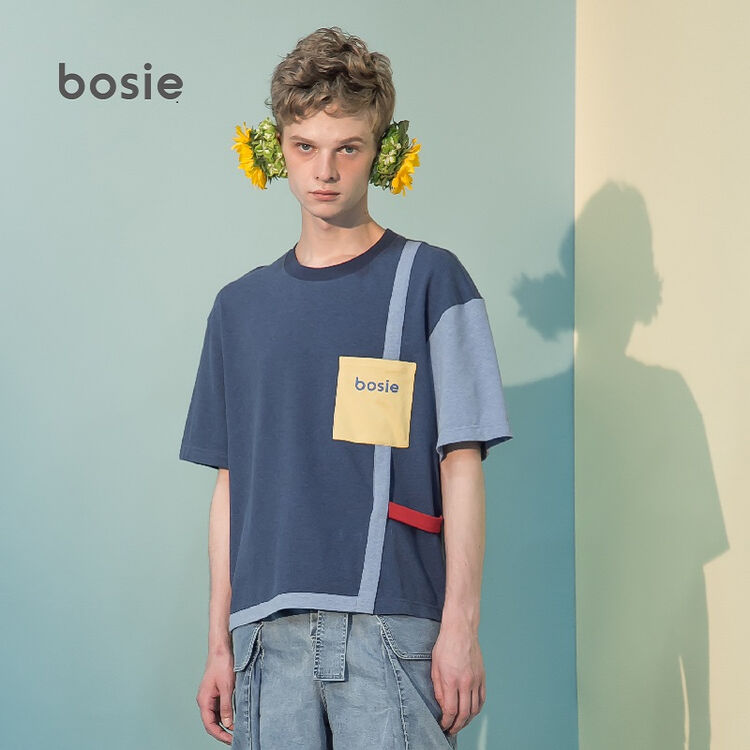 bosie 2018ss 131 中性撞色拼接设计款t恤 蓝色 xl