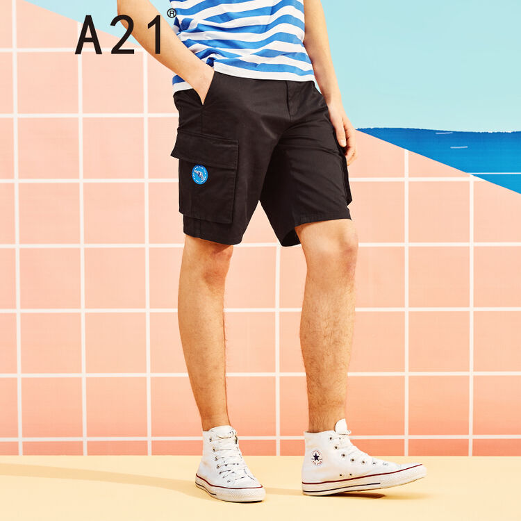 a21 以纯夏季男装低腰字母印花简约无弹舒适短裤男 4821044000 黑色