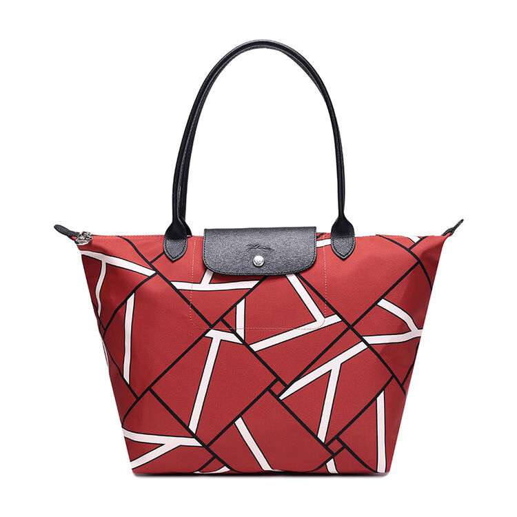 longchamp 珑骧 女士le pliage collection系列赭色几何图案织物大号