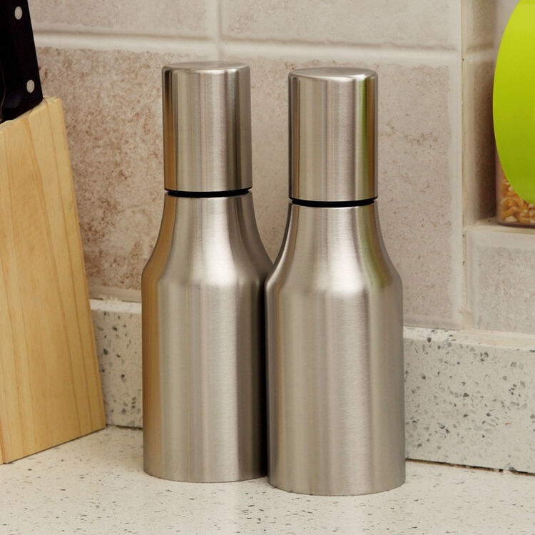 欧润哲 油瓶 2只装0.5l不锈钢高档厨房有盖防漏油壶