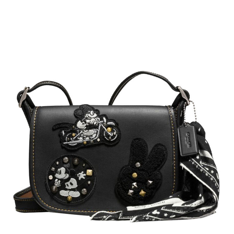 coach蔻驰 奢侈品女包迪士尼系列单肩斜挎包马鞍包 59355 黑花色qbm2
