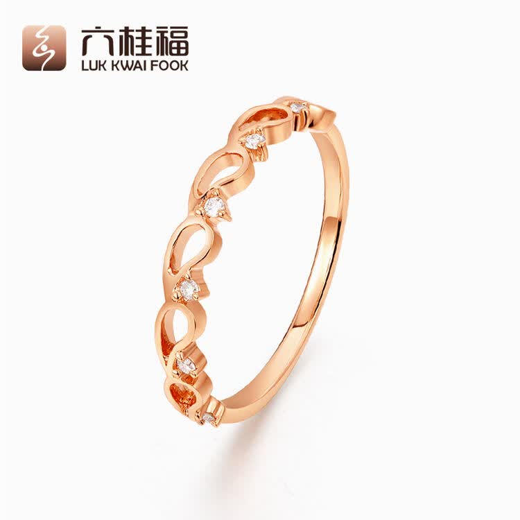 六桂福珠宝 芷柔 18k金玫瑰金彩金钻石戒指 求婚结婚订婚戒指指环 13