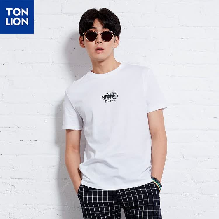 唐狮2016夏新品(tonlion)男短袖小印花标志圆领t恤616211022487 漂白