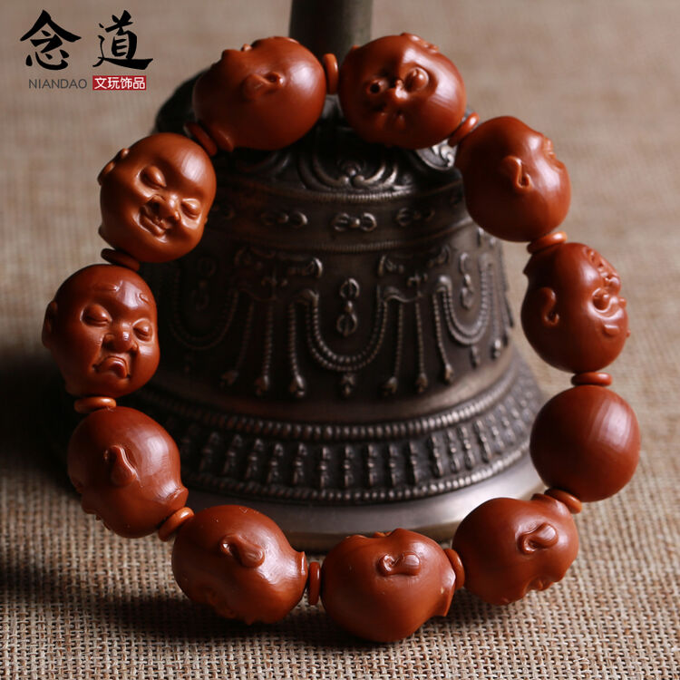 念道 橄榄核手串佛珠手链于彬手工橄榄胡核雕童趣铁核男女把玩文玩 带