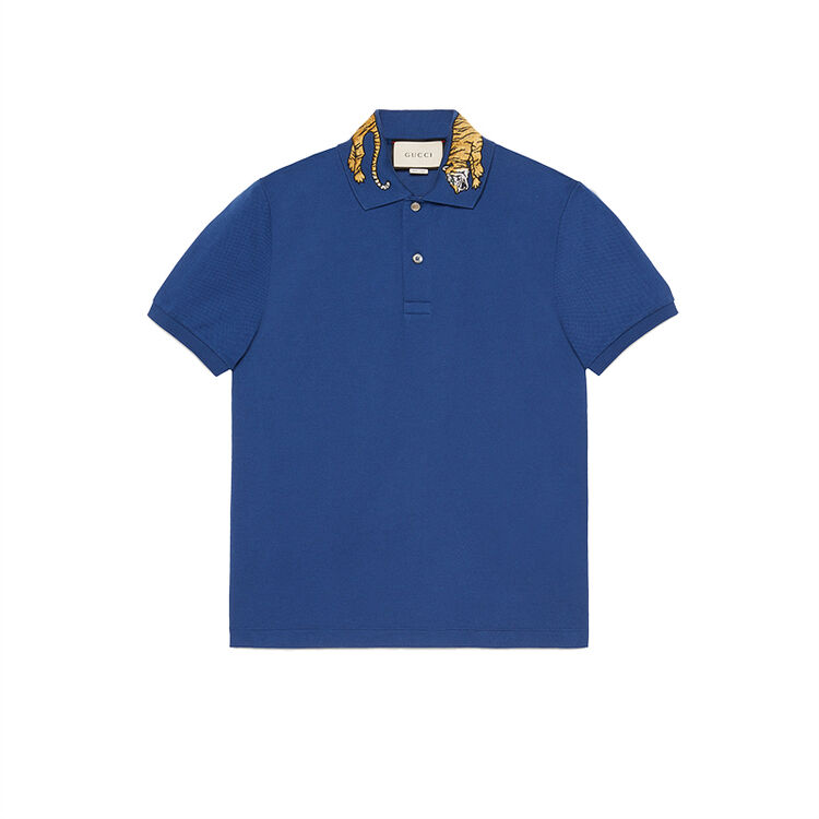 gucci古驰短袖 男士老虎刺绣polo衫男装453865 蓝色 s