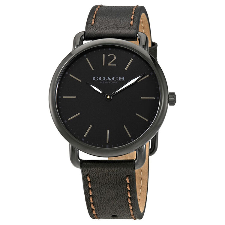 coach蔻驰手表 delancey系列皮革表带复古男士石英手表 黑色表盘