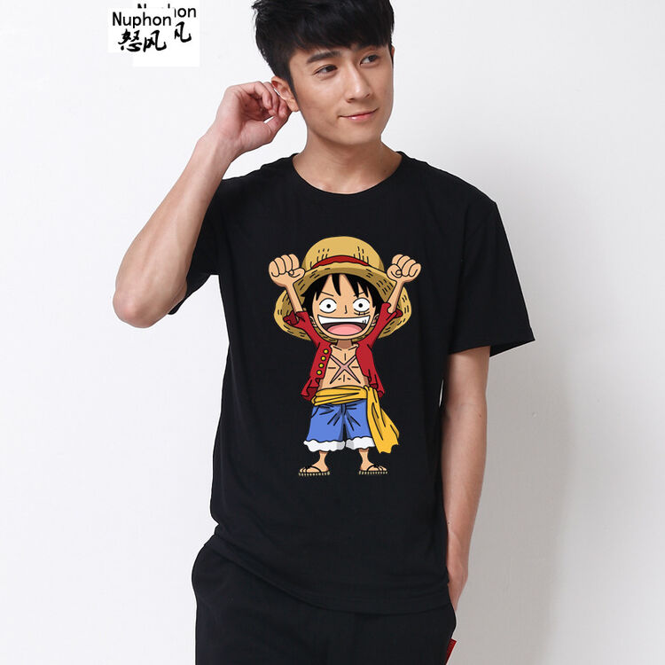 怒风 学生夏装海贼王周边夜光短袖t恤衫衣服路飞男女情侣装 站路飞