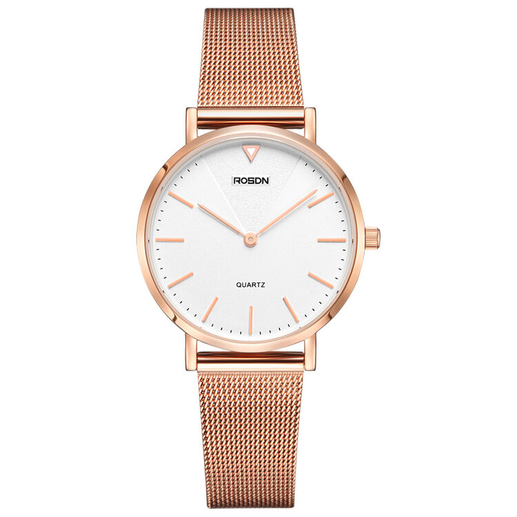 劳士顿(rosdn) 女士手表 钢带女表超薄时尚石英手表 女表防水钟表