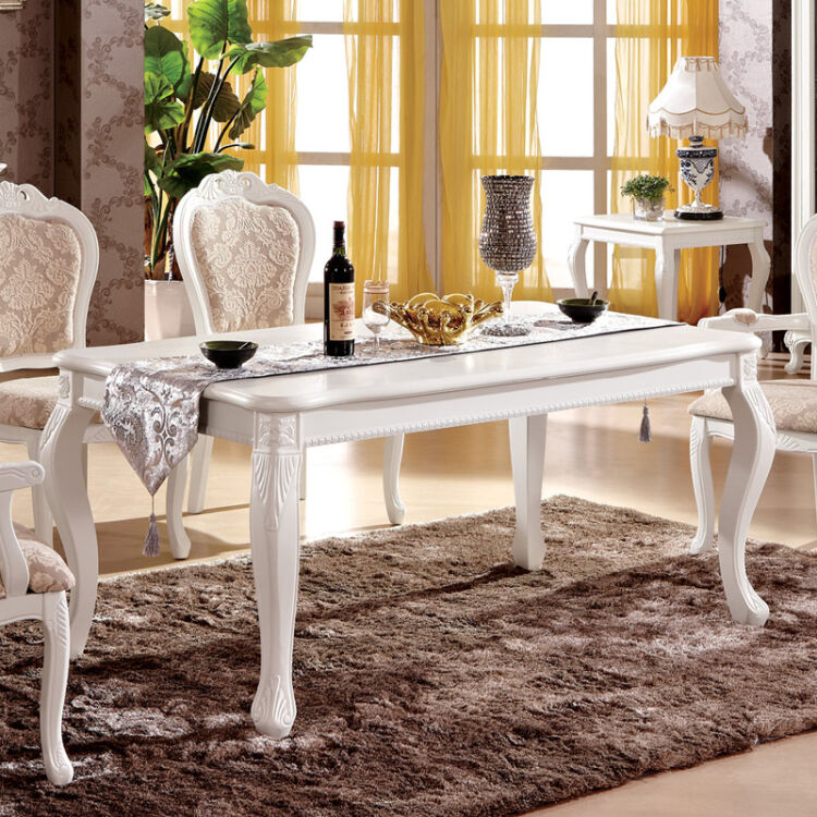 暖树家具欧式田园实木餐桌椅组合 小户型象牙白色餐桌 橡木长餐桌子