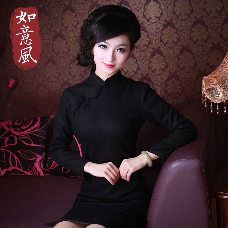 如意风新款旗袍秋冬季女装长袖中式装改良汉服时尚日常旗袍淑女连衣裙