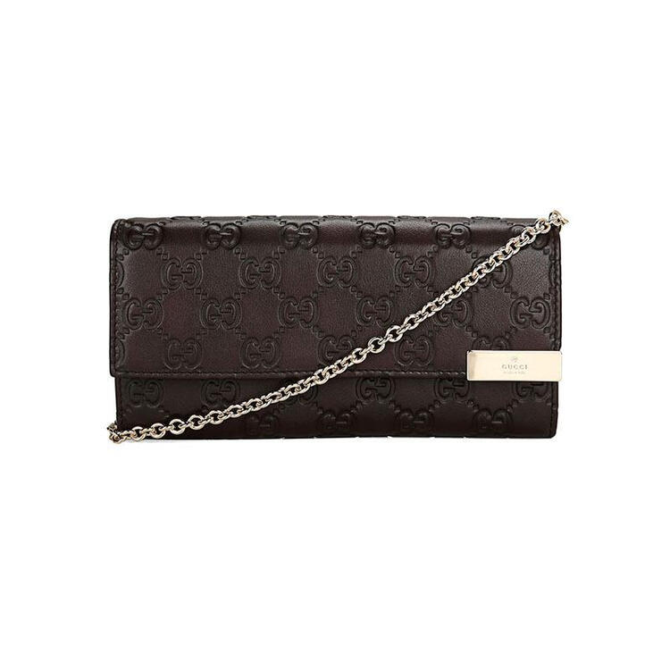 gucci古驰 女士牛皮双g压纹链条长款钱包斜挎包269541 aa61g 201 深