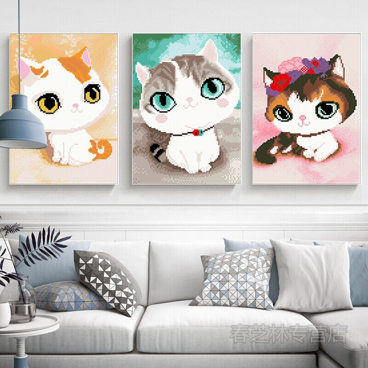 新款3d十字绣小猫满绣客厅可爱卡通动物小幅印花线绣儿童卧室新手y 小