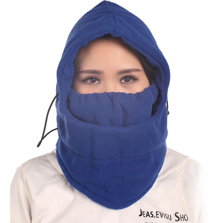 红色营地 户外冬季防风保暖帽子 加厚面罩头套 骑行抓绒围脖 蓝色