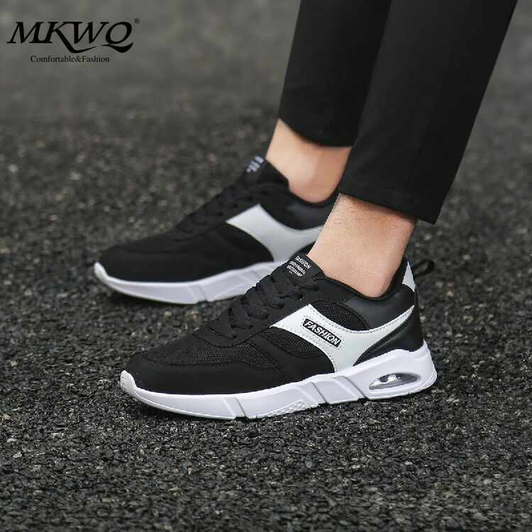 气垫底2018夏季新款网面透气百搭男鞋休闲运动鞋 黑白 43(265)