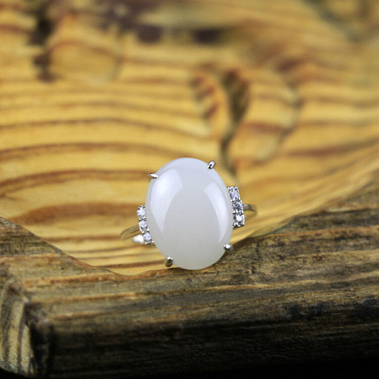 玉洋 和田玉白玉戒指 指环戒面 女款戒指