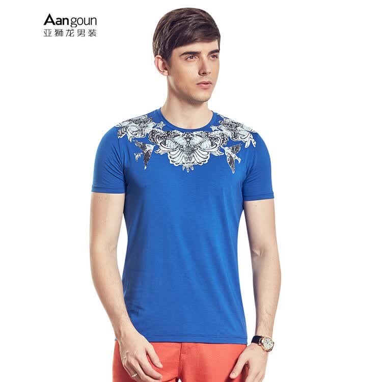 亚狮龙男士短袖t恤圆领 商务休闲t恤 tx20017 浅宝蓝 xl码