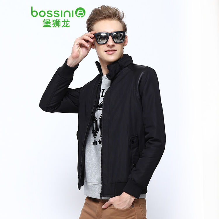 堡狮龙男装型格硬朗拼皮双袋外套夹克711531050 99 黑色 l码 175/92b