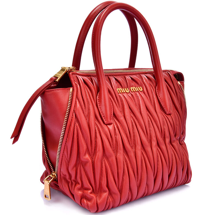 miu miu 缪缪 女士玫红色小羊皮手提包斜挎包单肩包 5ba003 n88 f068z