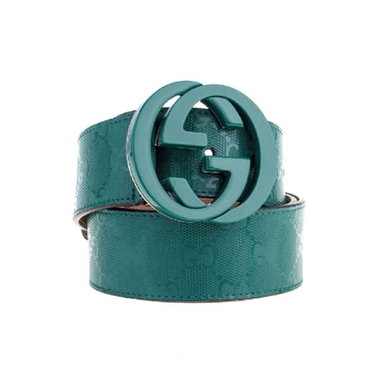 古驰gucci 经典男士双g logo压花牛皮真皮腰带百搭皮带 绿色223891 fu