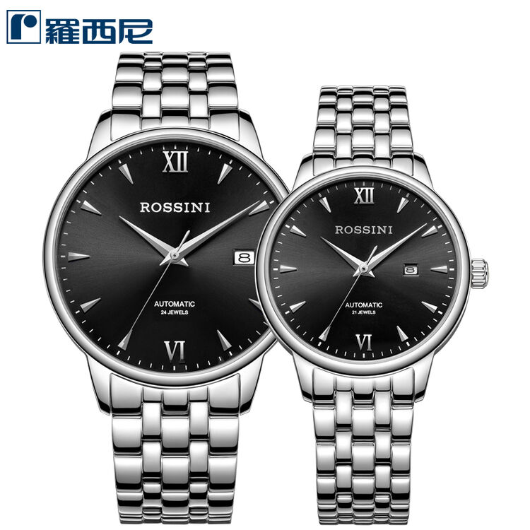 罗西尼(rossini)手表男士女士机械表情侣表腕表时尚个性学生防水钢带