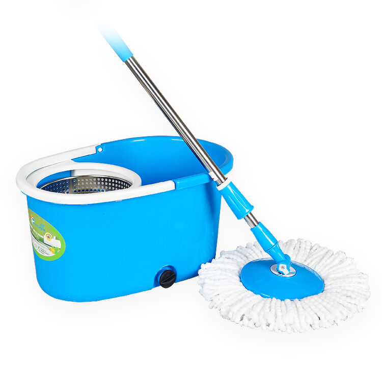 奕辰a3加强杆双驱动旋转拖把套装 蓝色塑料篮 2白头