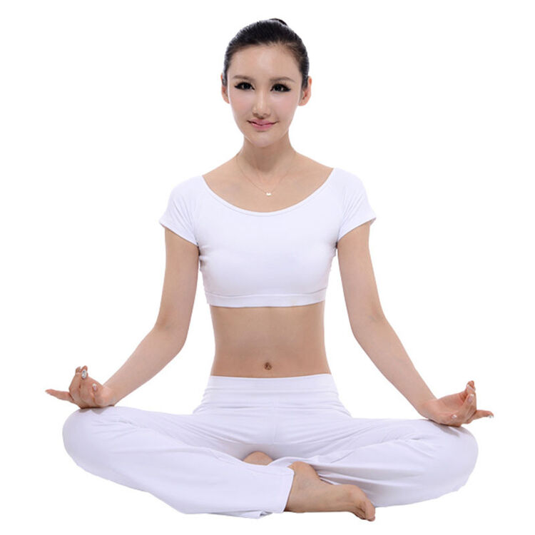 春夏白色瑜伽服套装瑜珈服中长袖愈加服健身房运动服白双肩 白半截 s
