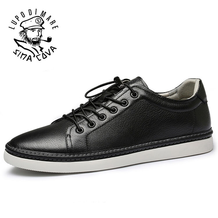 老船长男鞋休闲鞋男时尚韩版板鞋男士真皮休闲皮鞋鞋子男 黑色 38