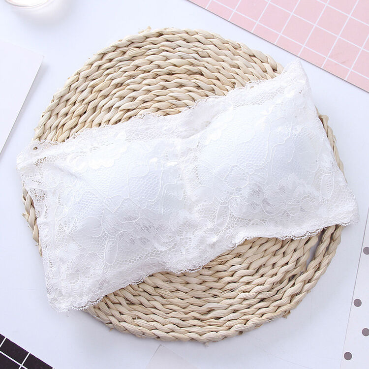 邑奈裹胸抹胸蕾丝带胸垫 吊带小背心 加透明肩带 少女学生抹胸布 白色