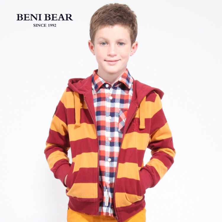 邦尼熊品牌童装 男装卫衣开衫 长袖条纹连帽外套 秋装新品儿童外套