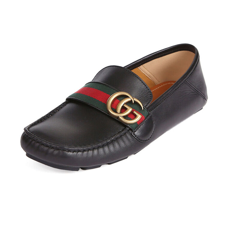 gucci古驰男鞋奢侈品牛皮织带豆豆鞋平底鞋 450891 dtm10 黑色 7.