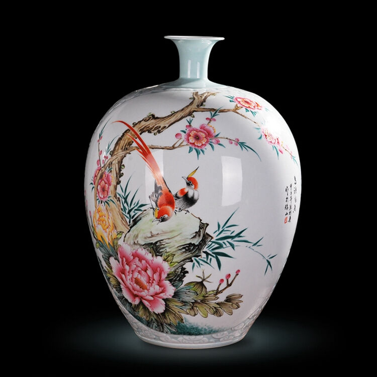 艺品瓷轩 景德镇粉彩陶瓷花瓶 名人名作手绘瓷器花瓶 现代时尚装饰